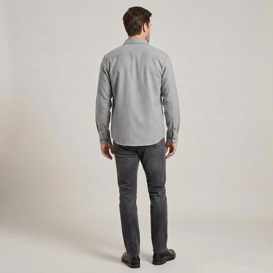 PLUXSTYLE::numise::mens-solid-button-up-top::back