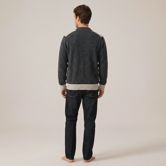 PLUXSTYLE::numise::mens-color-block-zip-cardigan::back