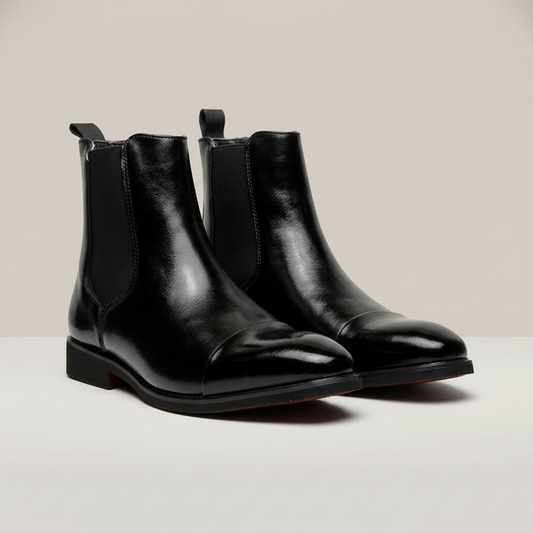 PLUXSTYLE::numise::mens-cap-toe-chelsea-boots::closeup-detail