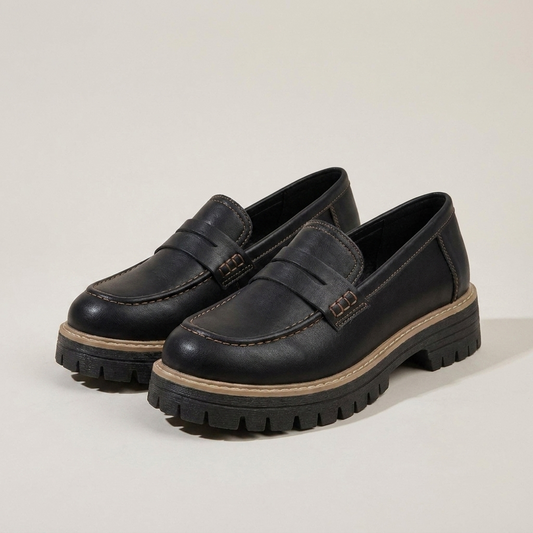 PLUXSTYLE::numise::platform-penny-loafers::closeup-detail