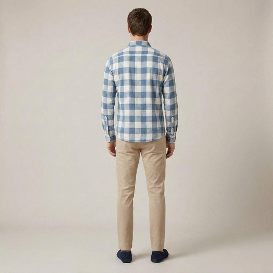 PLUXSTYLE::numise::mens-slim-fit-plaid-shirt::back