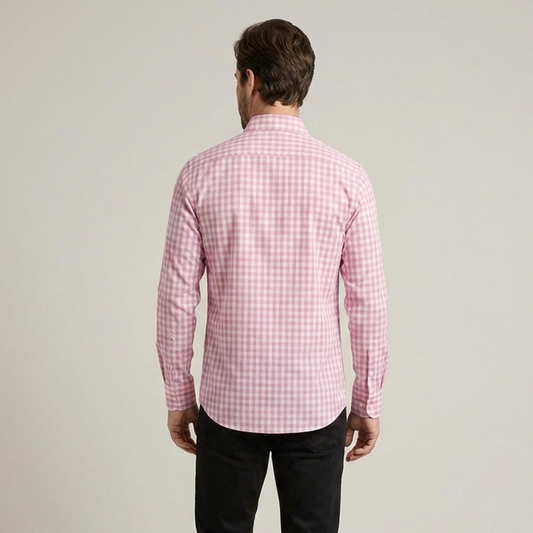 PLUXSTYLE::numise::mens-pink-plaid-long-sleeve-top::back