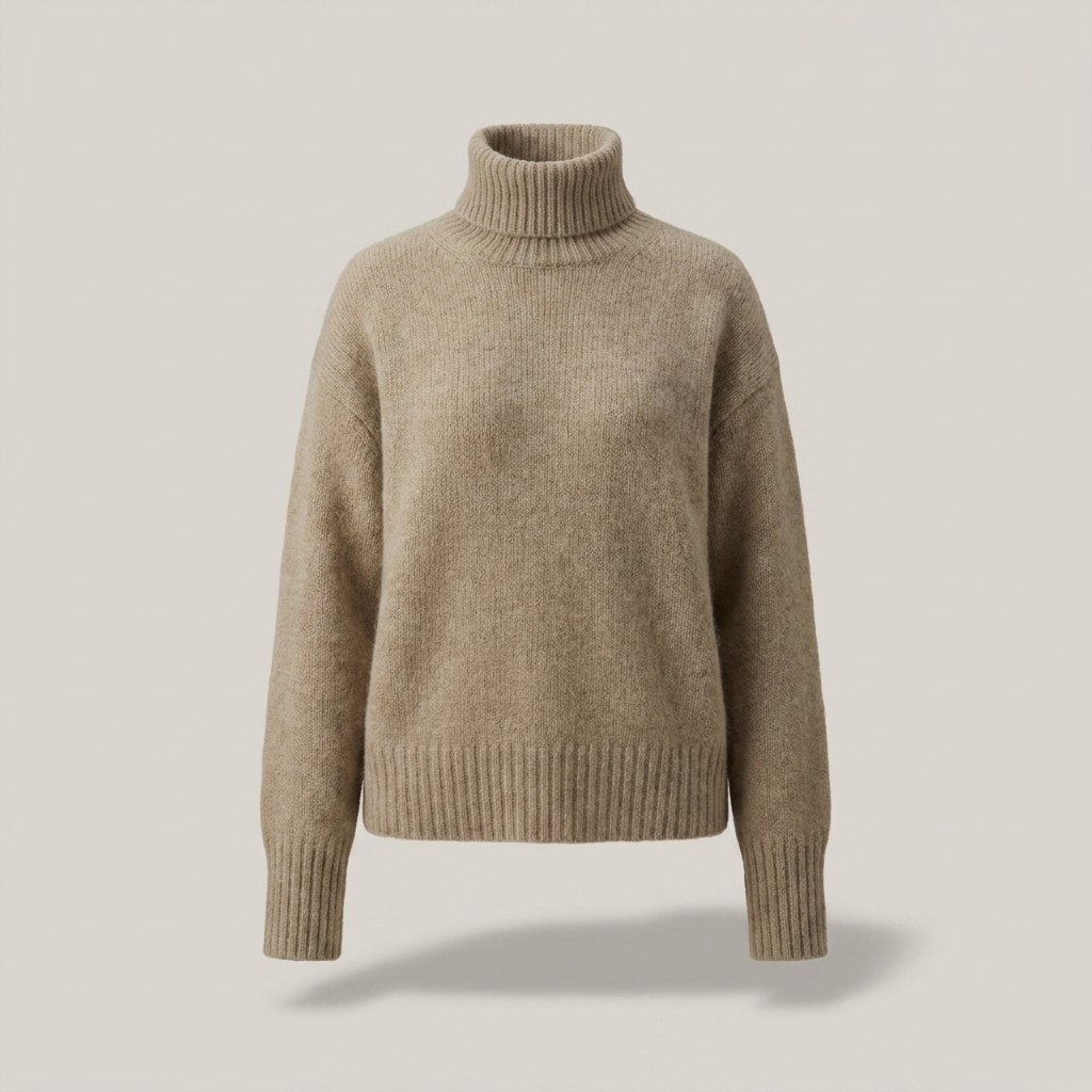 PLUXSTYLE::numise::amaya-relaxed-turtleneck-sweater::pack-khaki