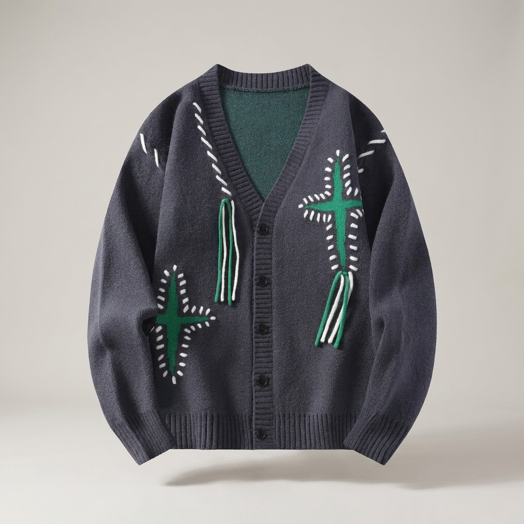 PLUXSTYLE::numise::mens-embroidered-oversized-cardigan::pack-black