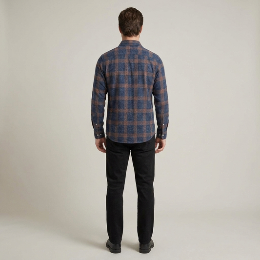 PLUXSTYLE::numise::mens-blue-plaid-button-down-top::back