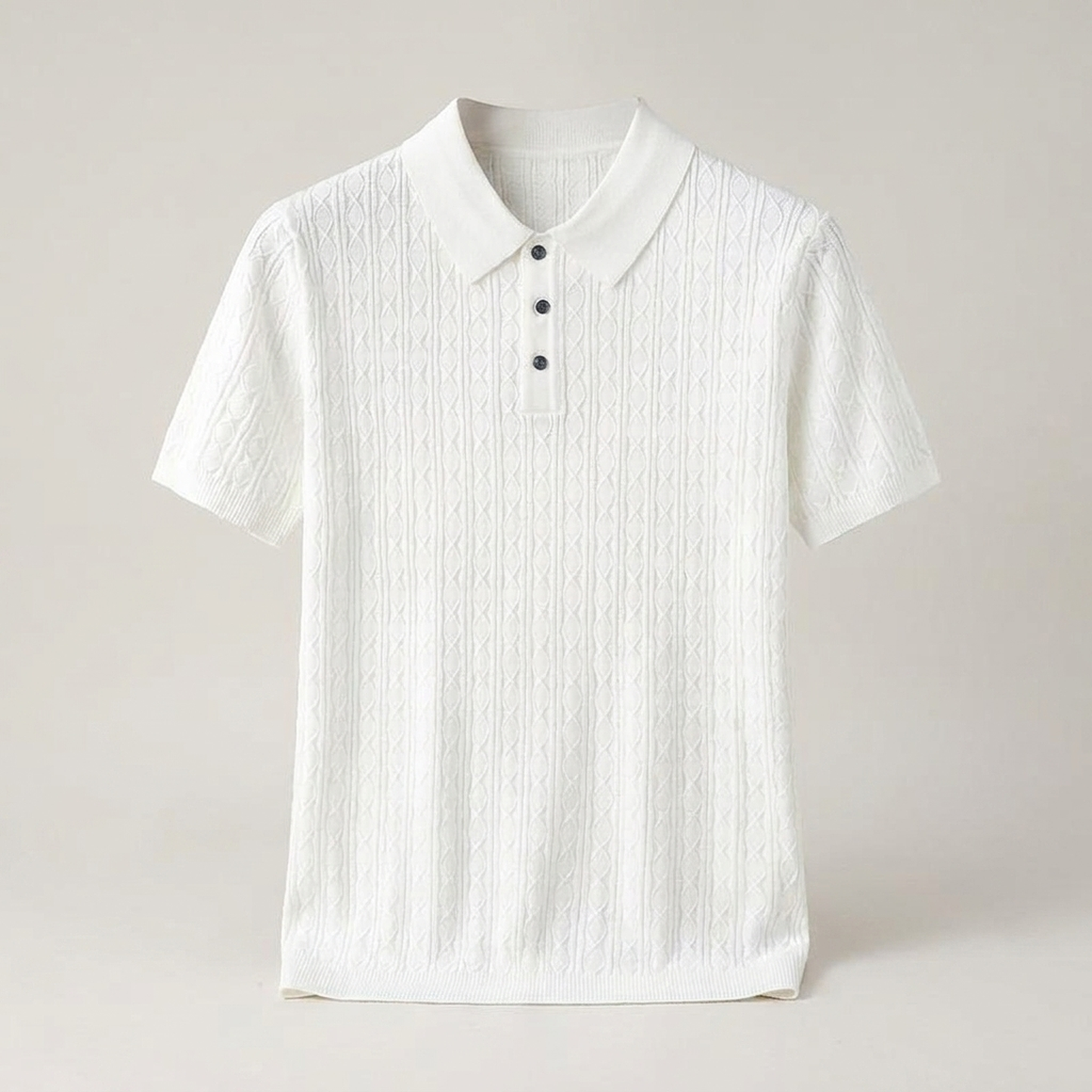 PLUXSTYLE::numise::mens-cable-texture-polo-top::pack-white