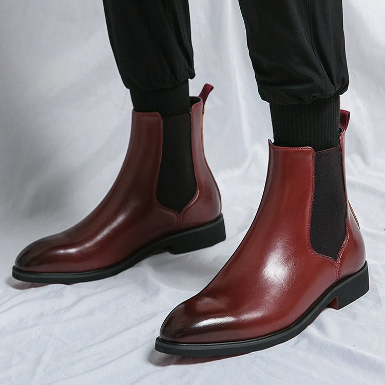 PLUXSTYLE::numise::carlo-burgundy-chelsea-boots::lifestyle-keep-2