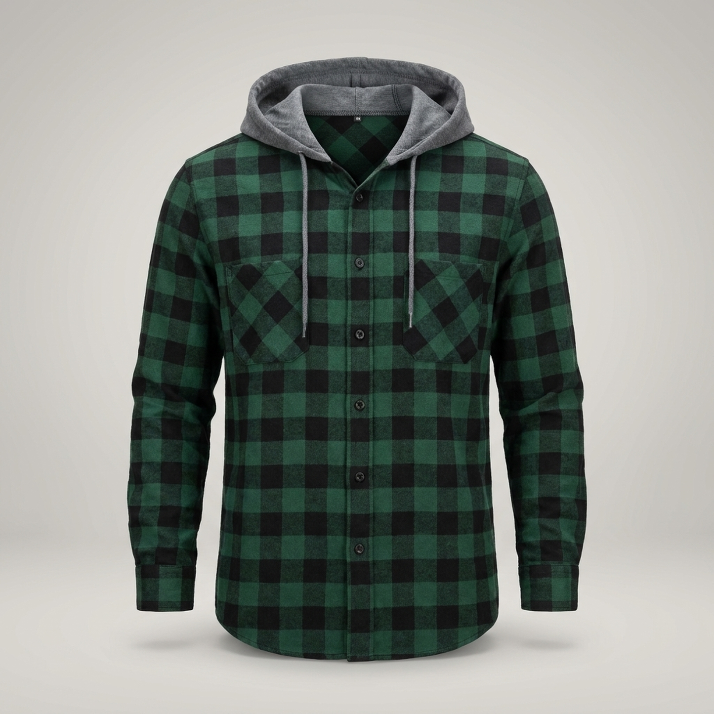 PLUXSTYLE::numise::mens-relaxed-hooded-plaid-top::pack-green