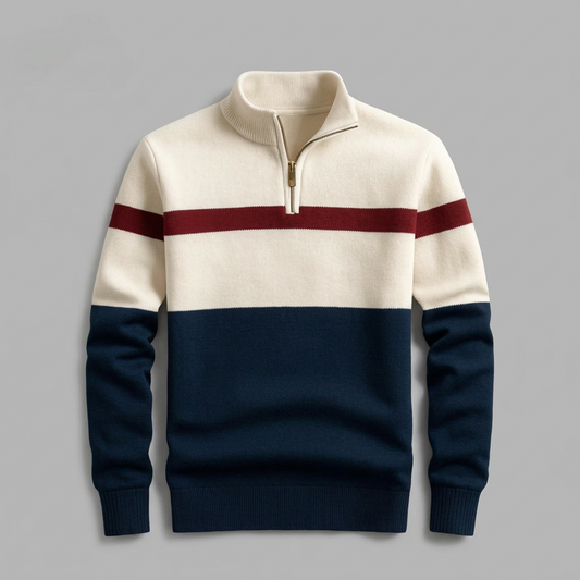 Pullover mit Colorblocking und Viertelreißverschluss