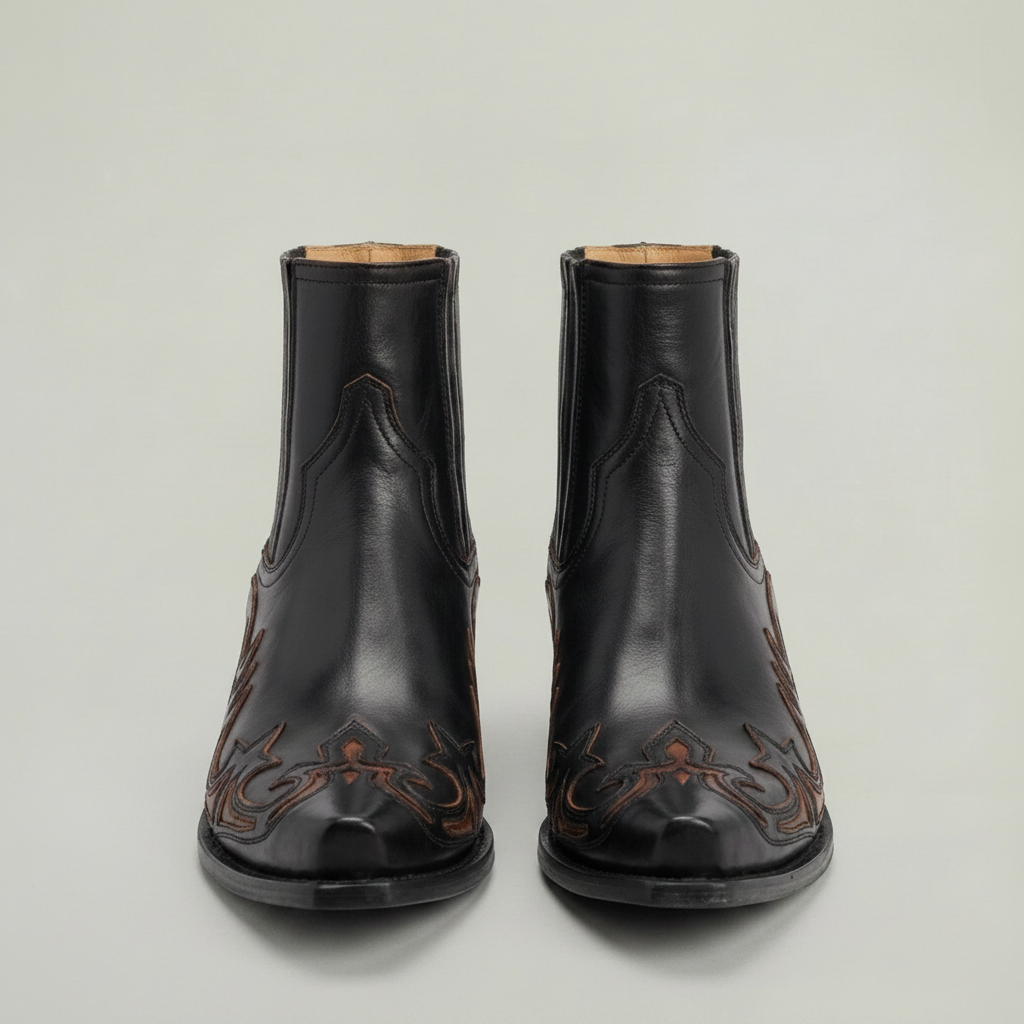 PLUXSTYLE::numise::mens-square-toe-western-boots::pack-black