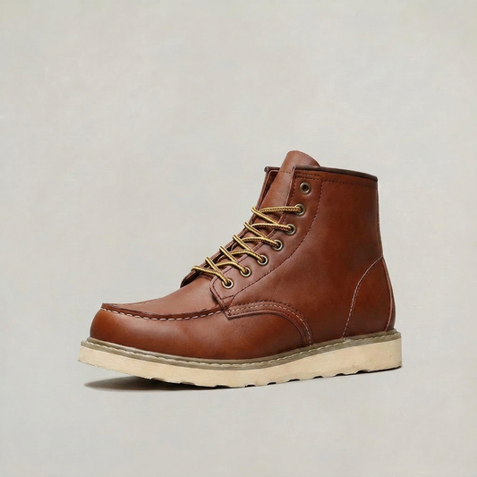 PLUXSTYLE::numise::mens-moc-toe-work-boots::closeup-hero