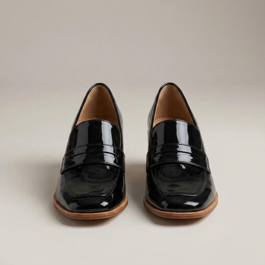 PLUXSTYLE::numise::adeline-high-shine-loafers::closeup-detail