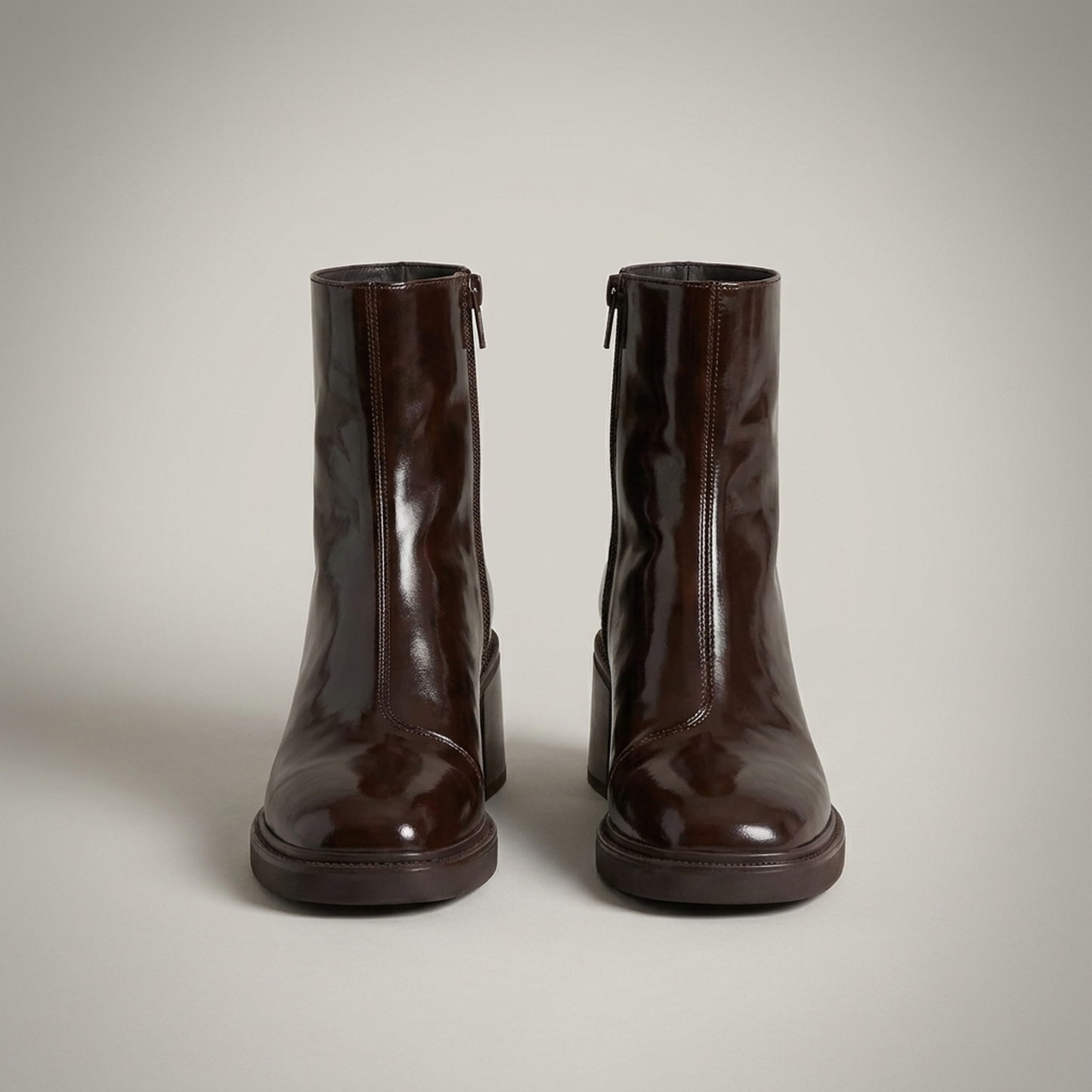 PLUXSTYLE::numise::modern-square-toe-ankle-boots::pack-brown
