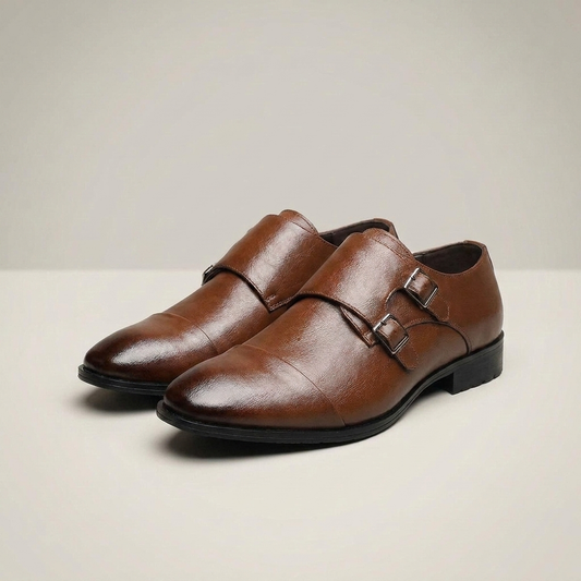 PLUXSTYLE::numise::mens-cap-toe-double-monk-dress-shoes::closeup-detail
