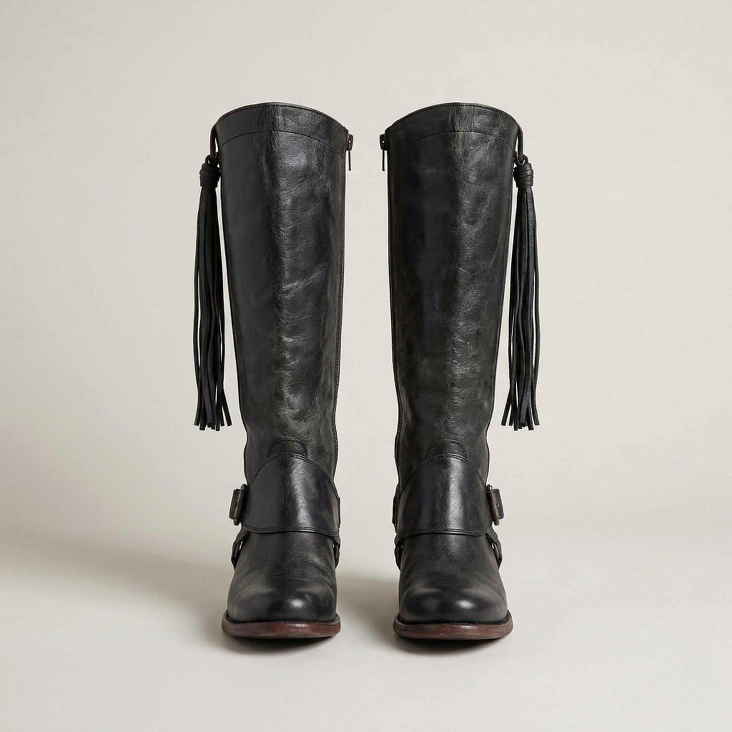 PLUXSTYLE::numise::side-zip-western-knee-high-boots::pack-black