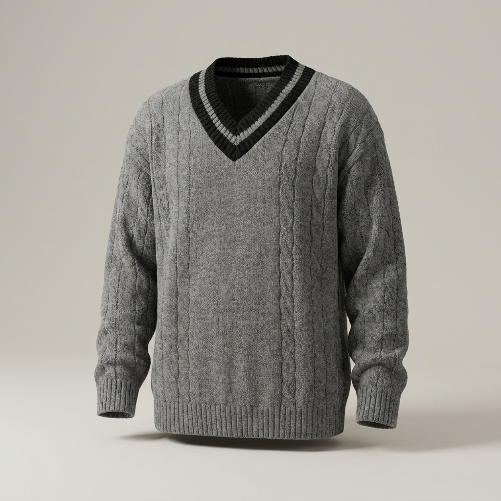 PLUXSTYLE::numise::mens-contrast-trim-v-neck-sweater::pack-grey