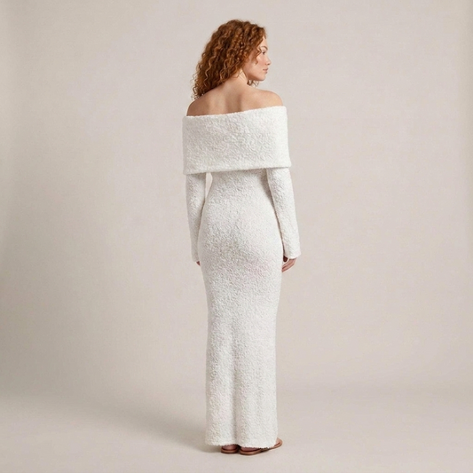 PLUXSTYLE::numise::bardot-fitted-maxi-dress::back