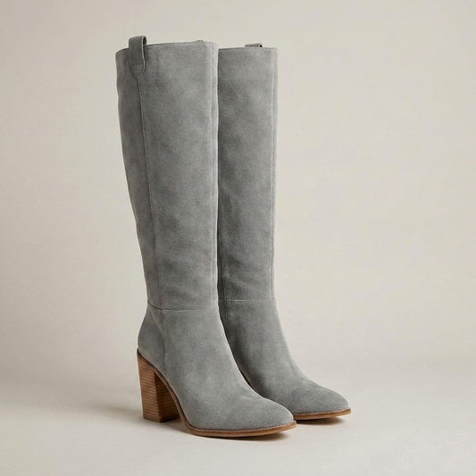 PLUXSTYLE::numise::western-block-heel-knee-high-boots::closeup-detail