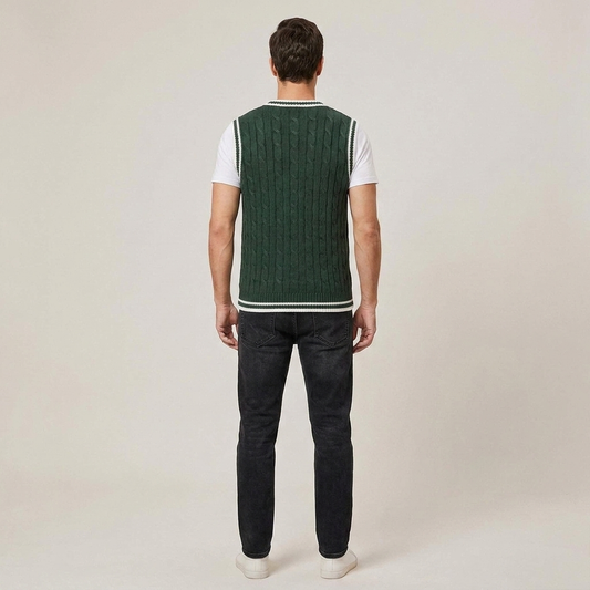 PLUXSTYLE::numise::cable-detail-v-neck-sweater-vest::back