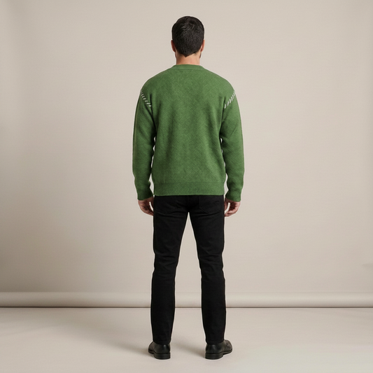 PLUXSTYLE::numise::mens-contrast-stitch-v-neck-cardigan::back