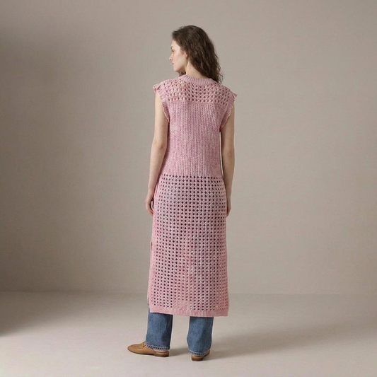 PLUXSTYLE::numise::eyelet-a-line-dress-with-ruffle-sleeves::back