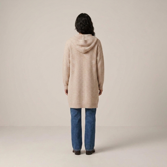 PLUXSTYLE::numise::longline-hooded-cardigan::back