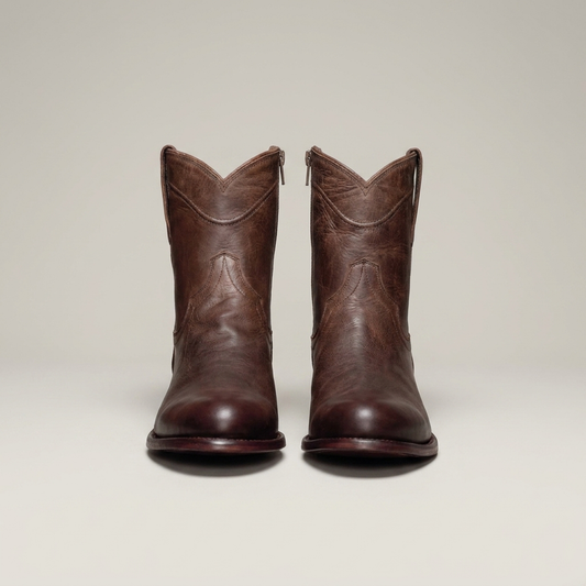 PLUXSTYLE::numise::mens-retro-western-boots::pack-dark-brown