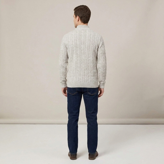PLUXSTYLE::numise::mens-cable-textured-half-zip-sweater::back