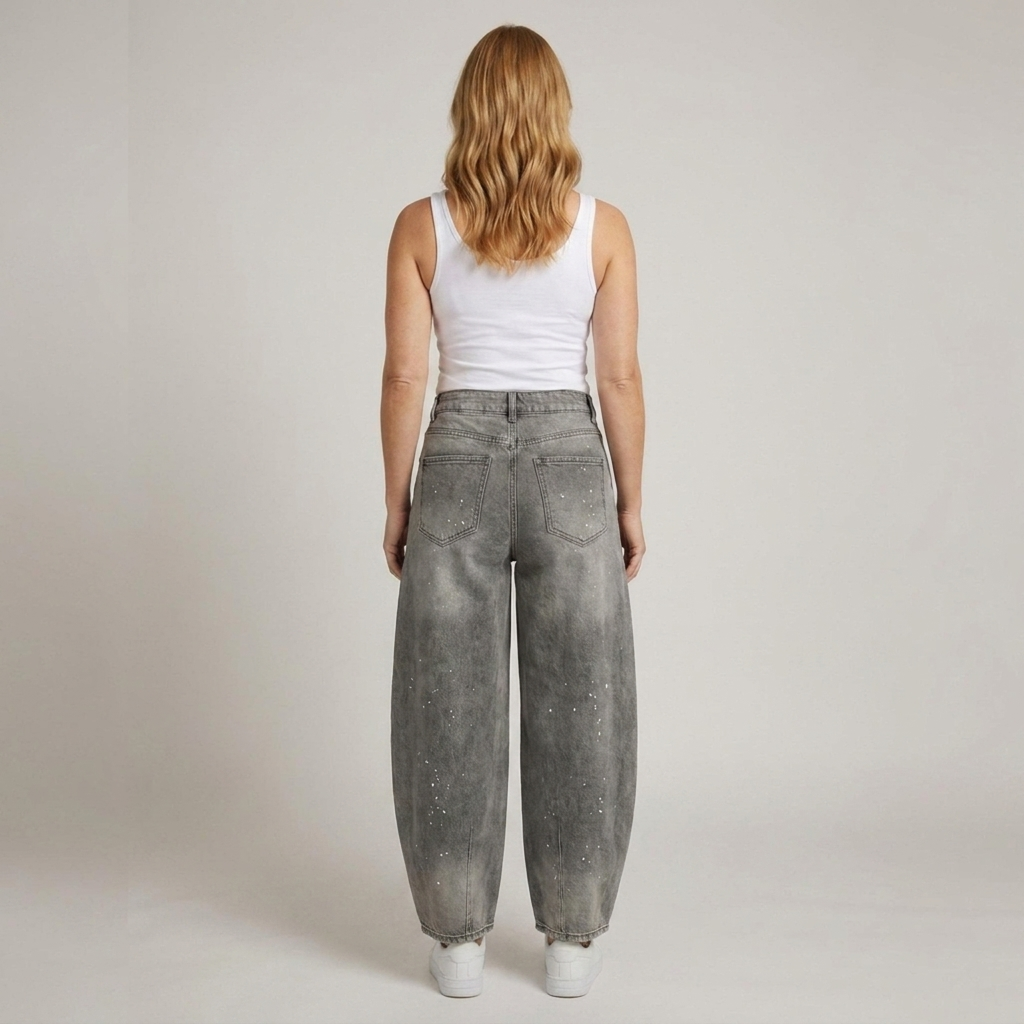 PLUXSTYLE::numise::barrel-leg-jeans-in-ink-grey::back