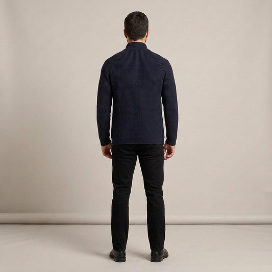 PLUXSTYLE::numise::stand-collar-button-cardigan::back
