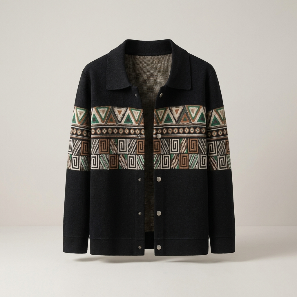 PLUXSTYLE::numise::mens-geometric-cardigan::pack-black