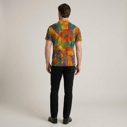 PLUXSTYLE::numise::abstract-plaid-short-sleeve-top::back