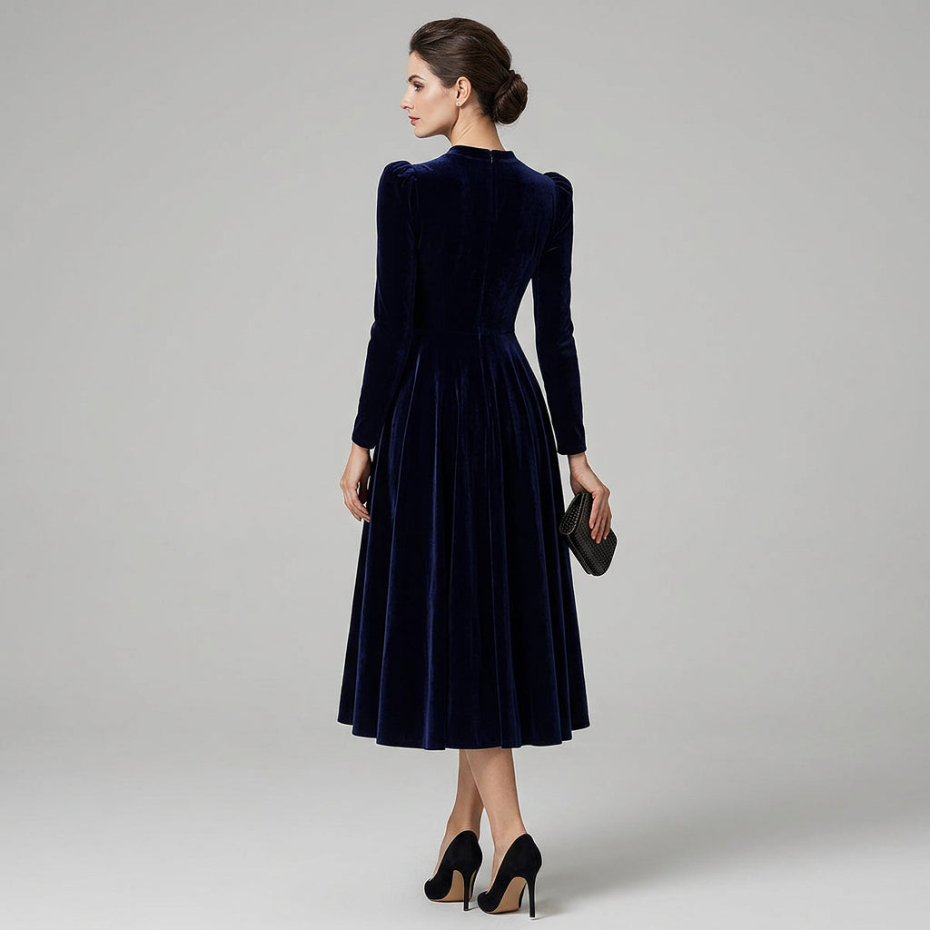 Peyton | Women's Winter Velvet High-Neck Midi Dress