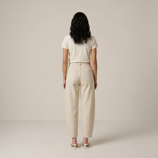 Akari Beige Barrel Leg Jeans