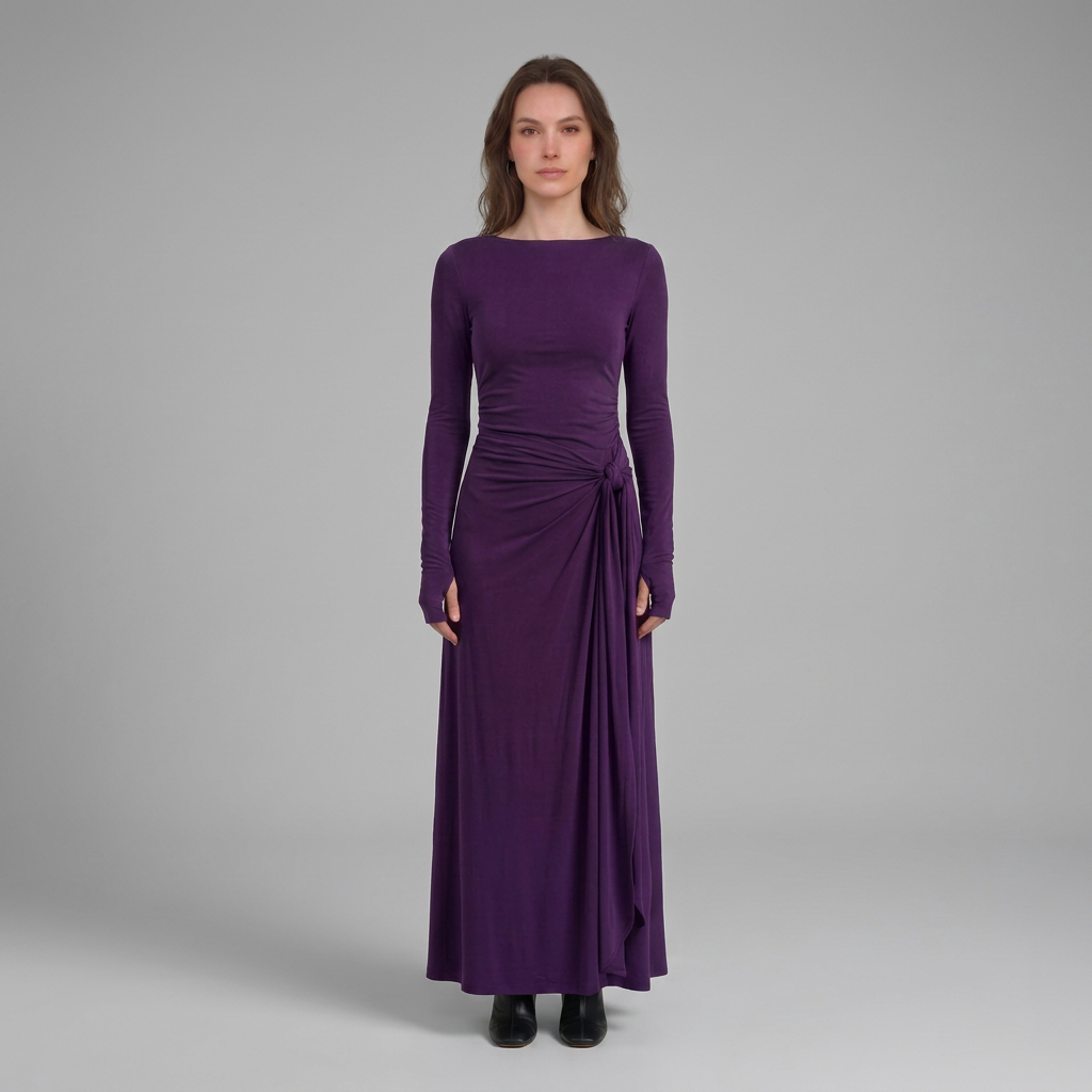 Daphne | Abito maxi arricciato a maniche lunghe da donna