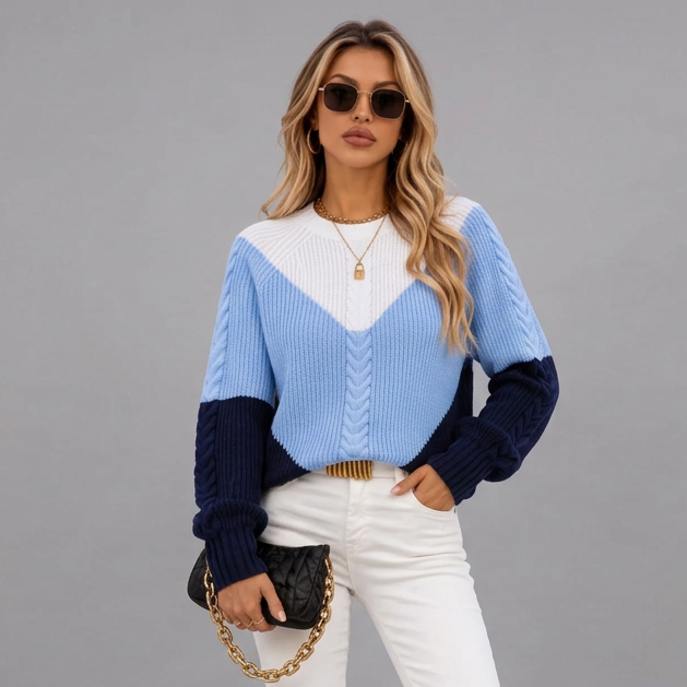 Josie | Women's Cable Knit Colorblock Sweater