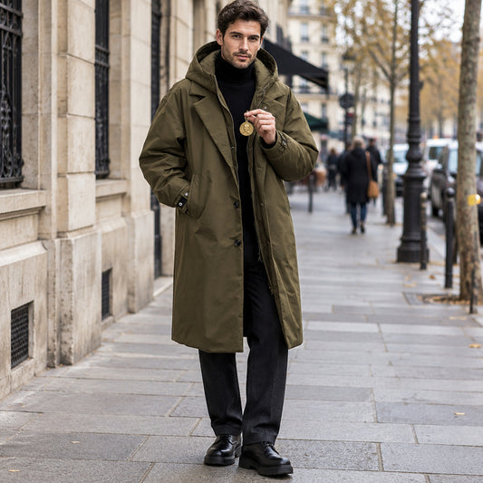 Cappotto a strati con cappuccio da uomo