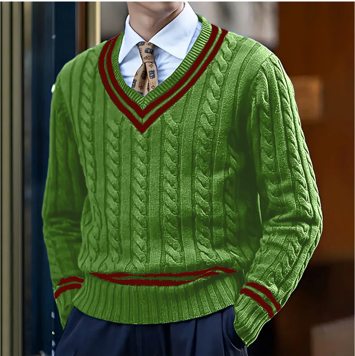 PLUXSTYLE::numise::mens-textured-v-neck-sweater::lifestyle-keep-2