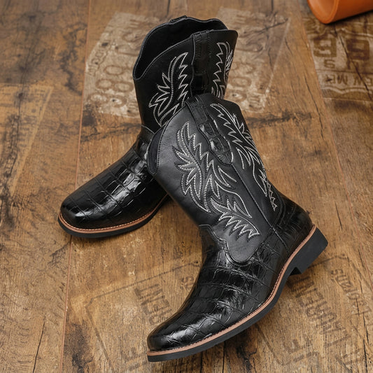 Matte Black Square-Toe Boots