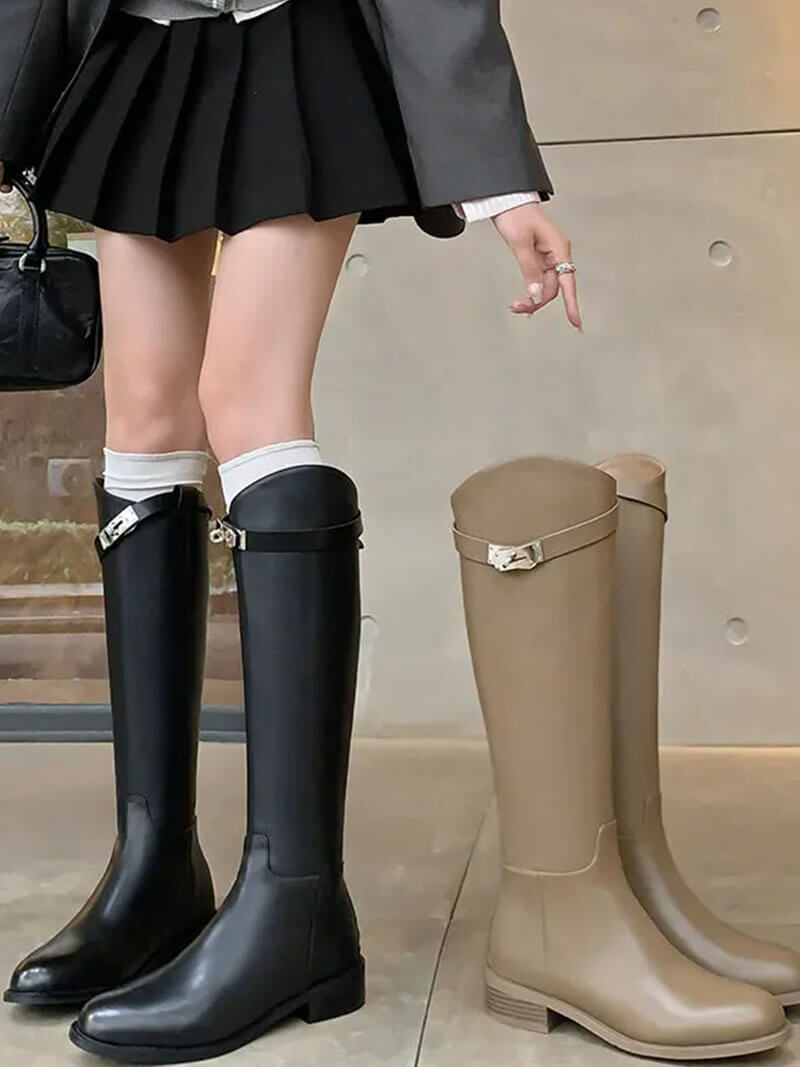 PLUXSTYLE::numise::aveline-metal-accent-riding-boots::lifestyle-keep-2