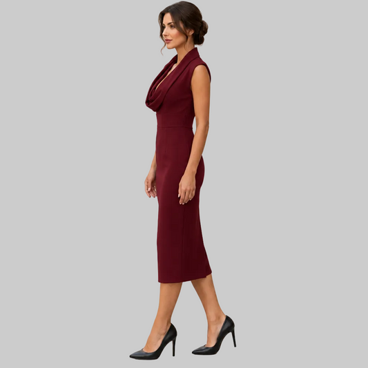 Cowl Neck Burgundy Midi Dress