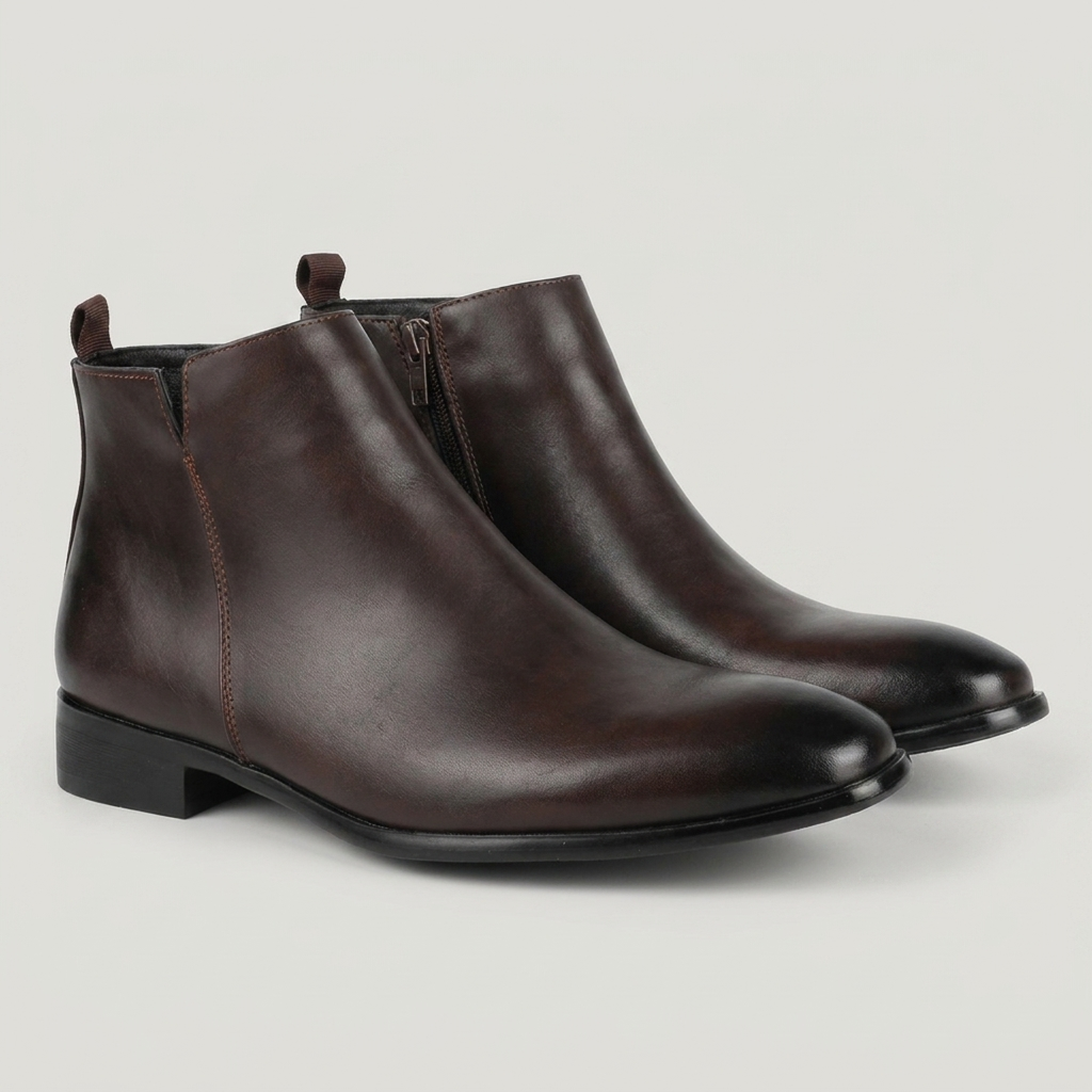 PLUXSTYLE::numise::mens-pointed-toe-chelsea-boots::pack-dark-brown