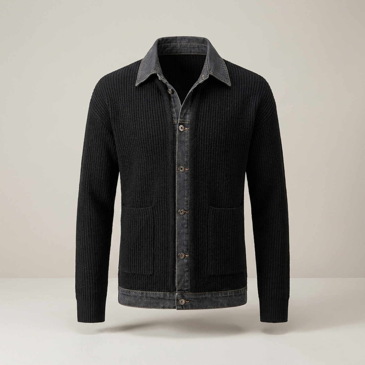 PLUXSTYLE::numise::mens-collared-cardigan::pack-grey