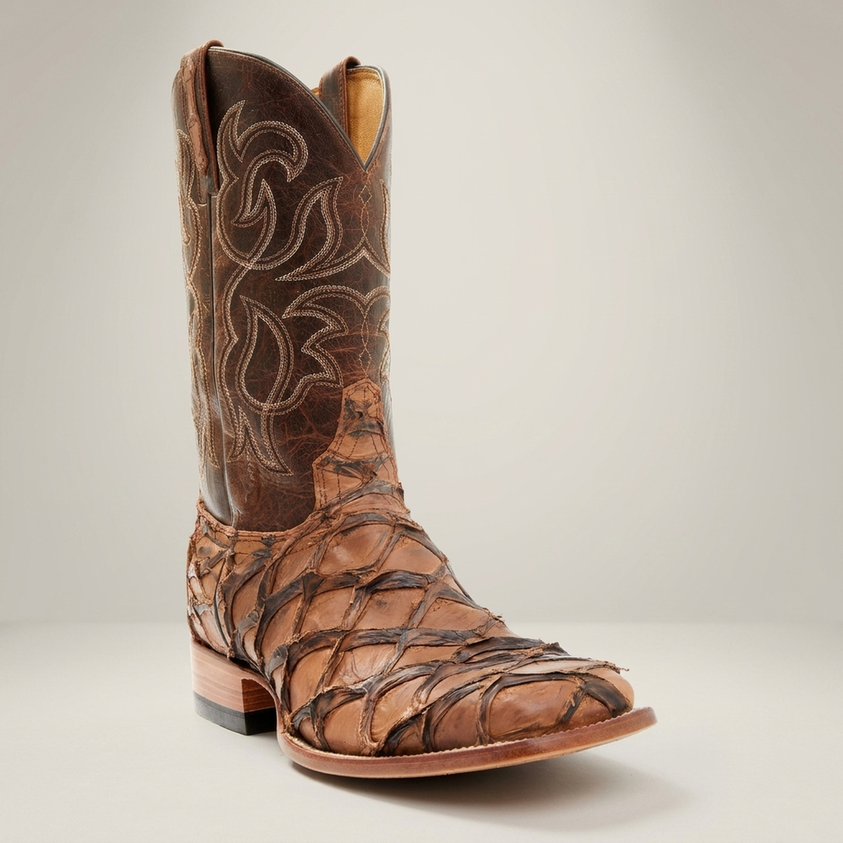 PLUXSTYLE::numise::mens-brown-exotic-boots::closeup-hero