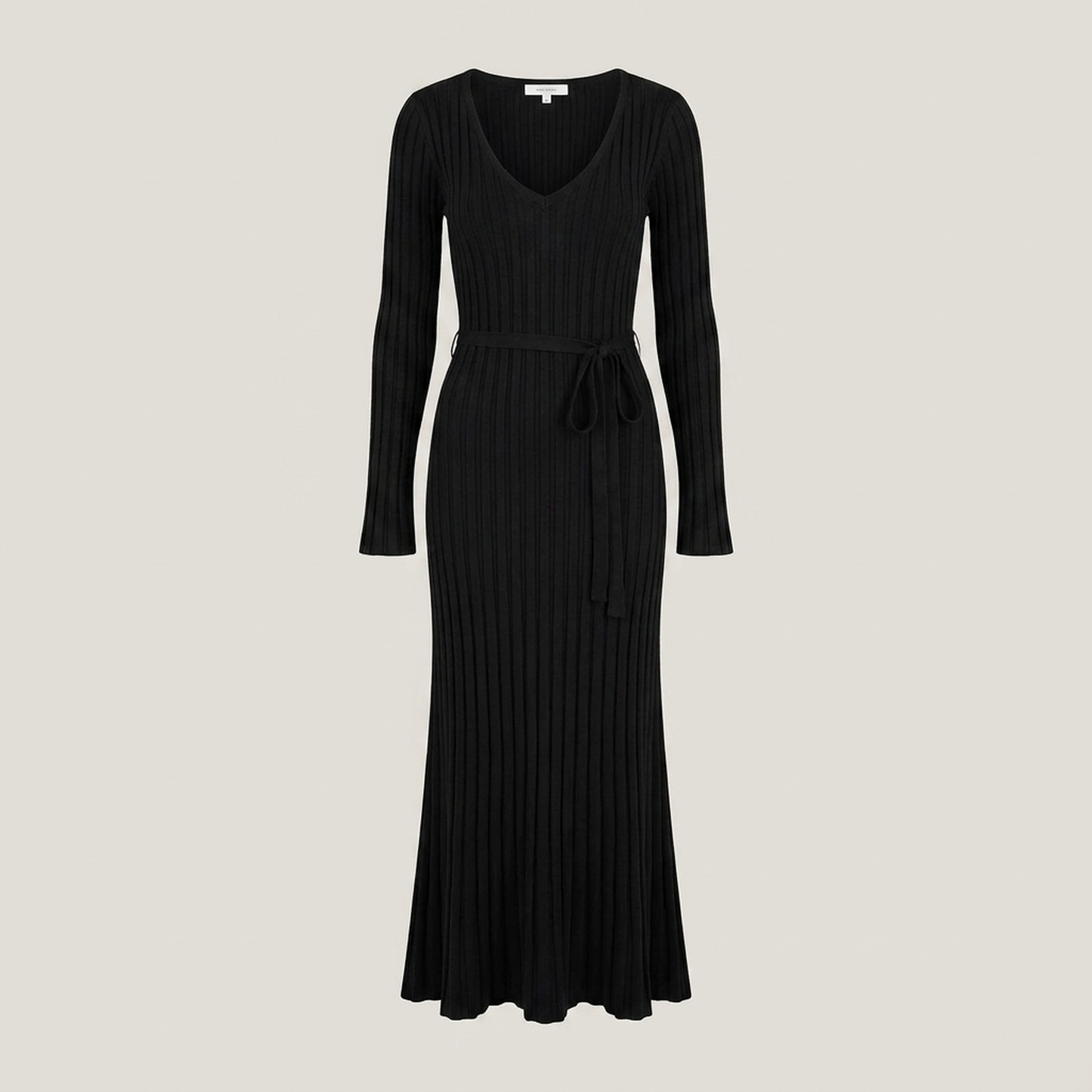 PLUXSTYLE::numise::v-neck-tie-waist-midi-dress::pack-black