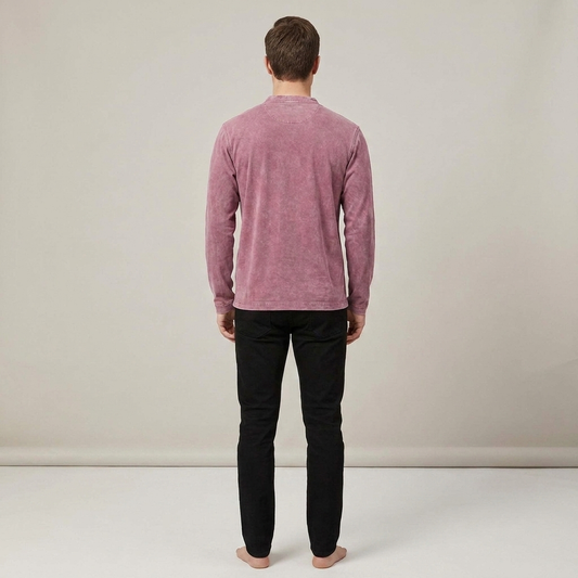 PLUXSTYLE::numise::mens-vintage-wash-henley-top::back