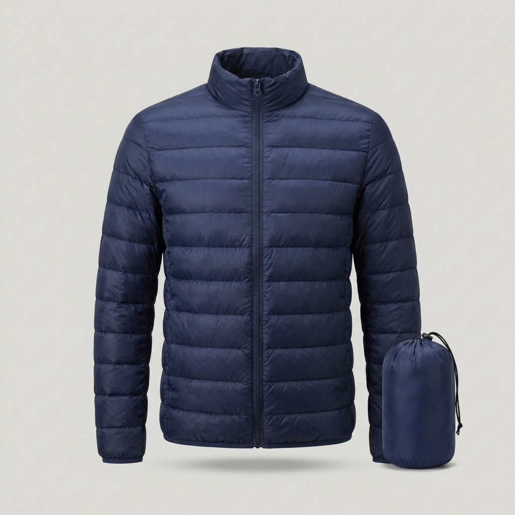 PLUXSTYLE::numise::mens-packable-puffer-parka::pack-navy-blue