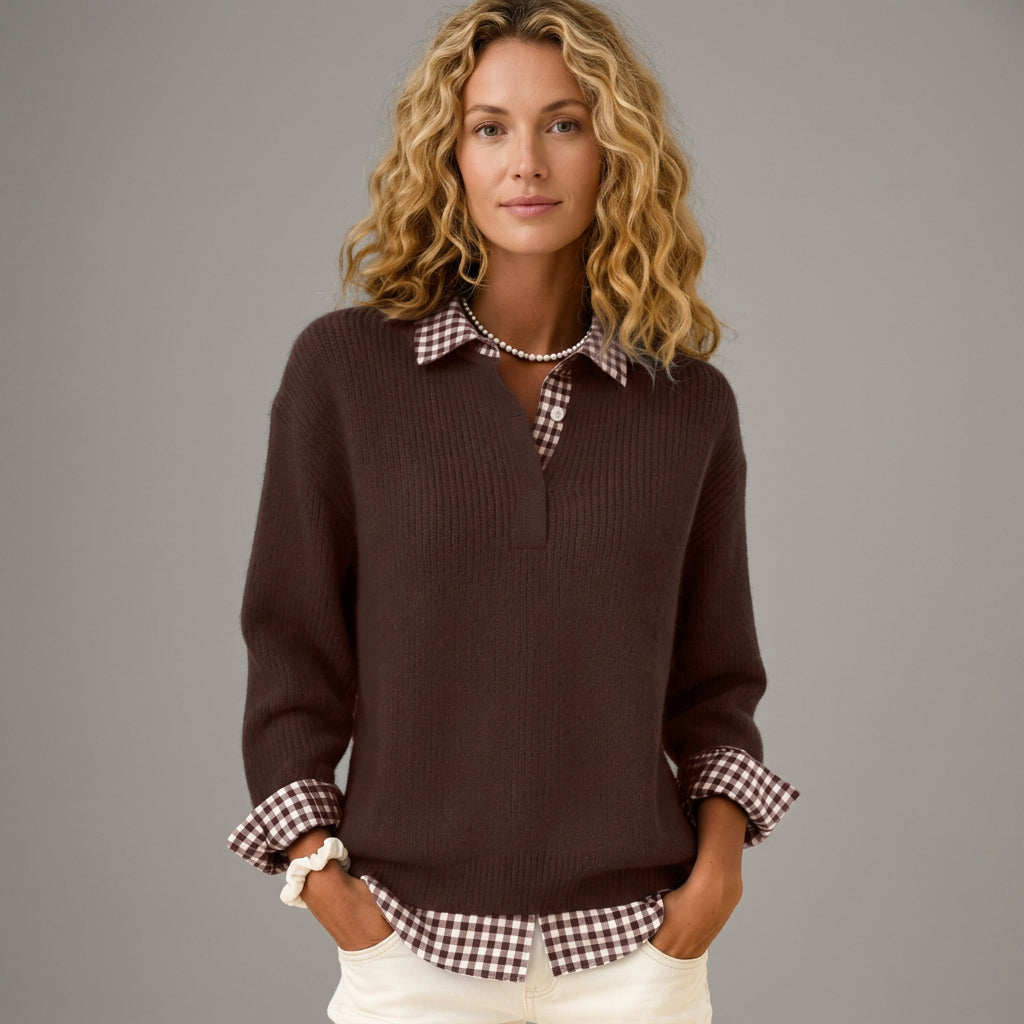 Emery | Women's Winter Plaid V-Neck Knit Sweater