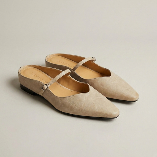 PLUXSTYLE::numise::alma-pointed-toe-mary-jane-mules::closeup-detail