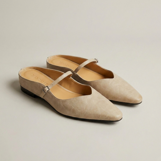 PLUXSTYLE::numise::alma-pointed-toe-mary-jane-mules::closeup-detail